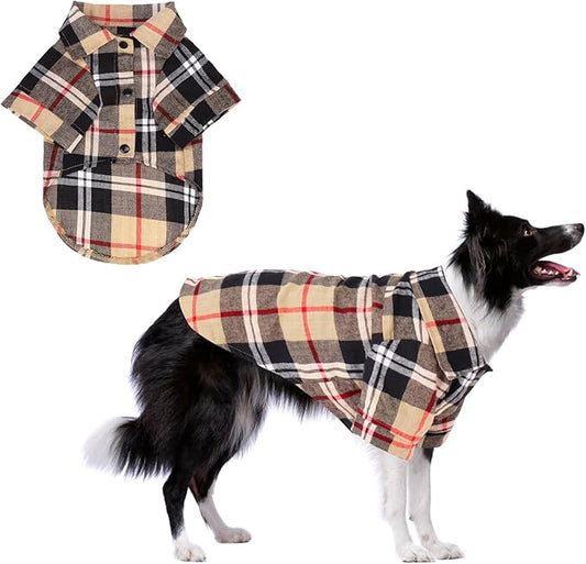KOOLTAIL Dog Shirt,Cotton Beige Plaid Pet Shirts,Cute Dog Apparel Clothes Suitable for All Seasons, Comfortable Dogs T-Shirt for Small Medium Large Dogs Cats, Pet Outfit Costume,L