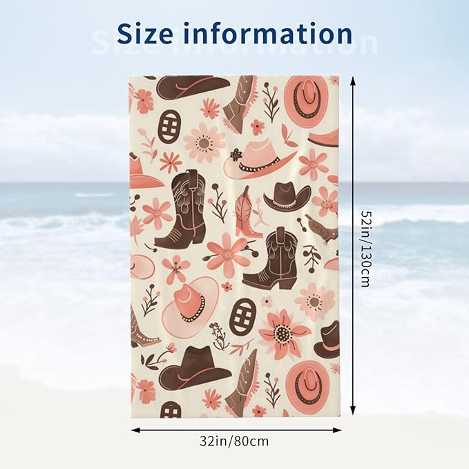 Western Cowboy Beach Towel 31inx51in, Country Style Sand-Free Microfiber Bath Towel Ultra Soft Quick Dry Pool Towel Absorbent Towel Lightweight Towel for Swimming Bathroom Decor