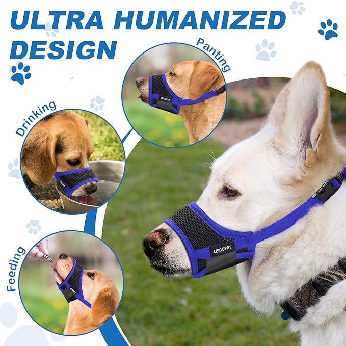 Dog Muzzle, Soft Nylon Muzzles for Small Medium Large Sized Dogs to Anti & Prevent Biting Barking Chewing, Pet Mouth Guard for German Shepherd with Adjustable Strap, Allows Panting Drinking (Blue,M)