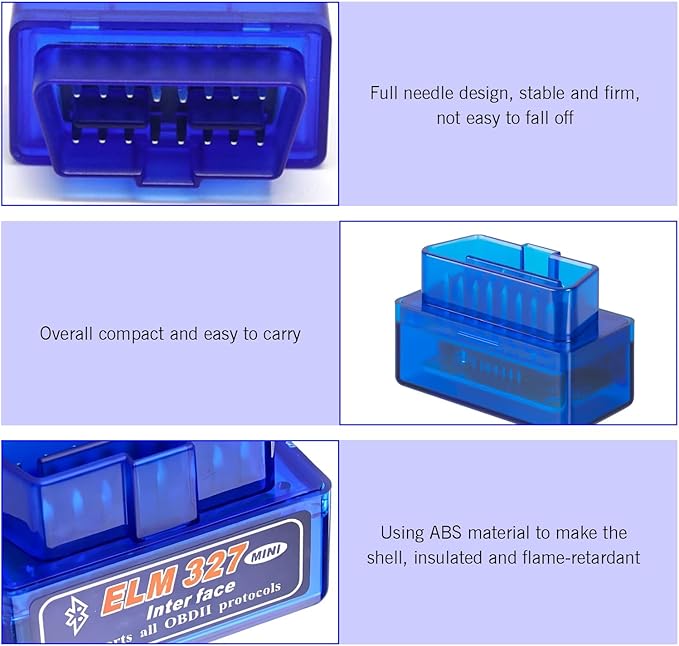1 PC Car OBDII Diagnostic Tool, ELM327 Bluetooth Code Reader & Scanner for Real-time Data, Works with Android iOS, Universal for Most Cars & Trucks (Blue)