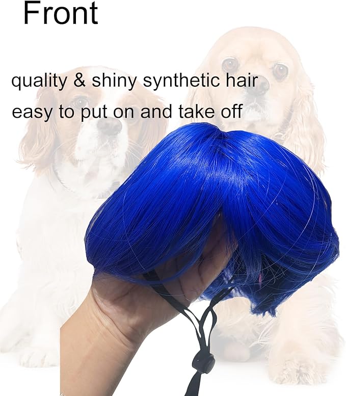 Funny Dog Wig Pet Costumes,Kediciz Cat Costume Synthetic Hairpiece Cosplay Wigs, Headwear for Halloween Christmas Festivals Party Decor, Fancy Dress,Adjustbale Size,Blue Straight