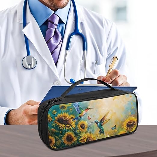 Gomyblomy Sunflower Hummingbird Stethoscope Case Compatible with Most Stethoscopes, Lightweight Stethoscope Case with Extra Mesh Pocket for Nurse Accessories