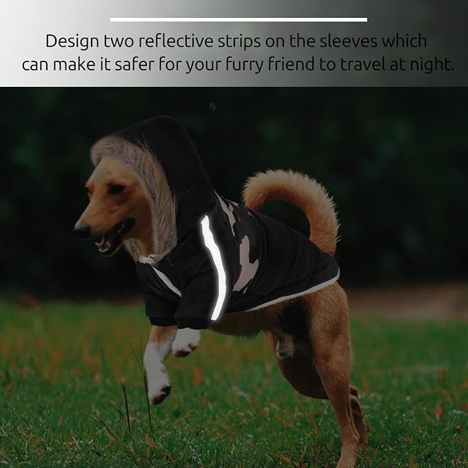 Queenmore Warm Dog Winter Coat, Cold Weather Waterproof Dog Snow Jacket, Reflective Dogs Hoodie with Long Sleeves for Small Medium and Large Dogs