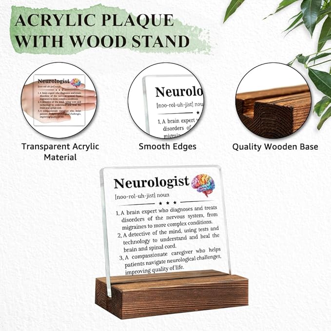 Neurologist Definition Acrylic Sign with Wood Stand, Neurologist Therapist Thank You Gifts, Appreciation Gifts for Neuro Surgeon, Neurology Desk Decor Sign, Neuroscience Nurses Week