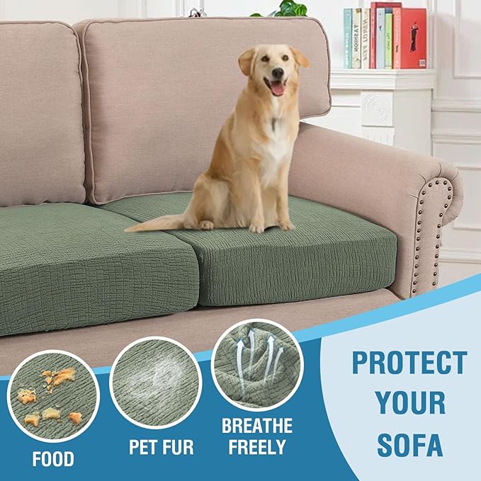 H.VERSAILTEX Jacquard Cushion Covers High Stretch Sofa Covers for 3 Cushion Couch Furniture Protector Spandex Anti-Slip Soft Thickened Slipcovers Crizzle Pattern(3 Seat Covers, Sea Grass)