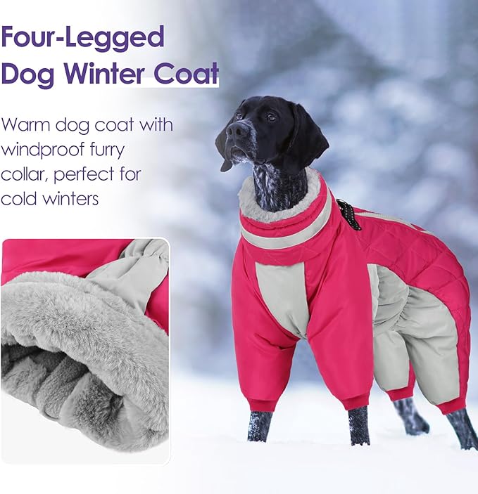 SUNFURA Full Body Dog Coat - Warm Fleece Jacket for Medium Dogs, Turtleneck Winter Coats with Harness, Reflective Dog Snowsuit Windproof Puffer Jackets with Legs for Boston Terrier, Hot Pink M