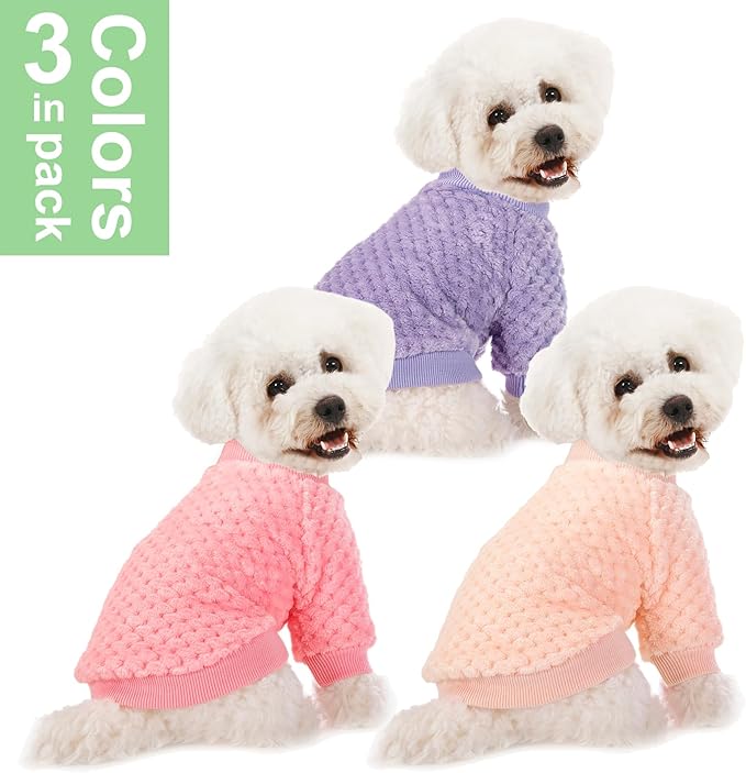 POMIU Dog Sweater, Dog Sweaters for Small Medium Dogs or Cat, Warm Soft Flannel Pet Clothes for Dogs Girl or Boy, Dog Shirt Coat Jacket (Peach+Purple+Rose, XX-Small)