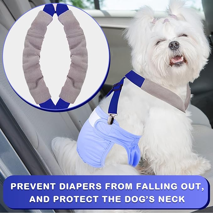 Saintrygo 2 Pcs Dog Suspenders for Diapers Female Male Belly Bands Canine Harness Keep Diaper on Your Pet for Small Medium and Large Dogs(Black, Blue,Small)