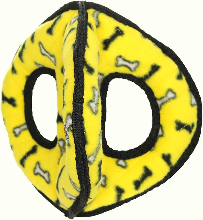 TUFFY- World's Tuffest Soft Dog Toy-Ultimate 3Way Ring -Squeakers -Multiple Layers. Made Durable, Strong & Tough. Interactive Play (Tug, Toss & Fetch). Machine Washable & Floats. (Yellow Bone 2 Pack)