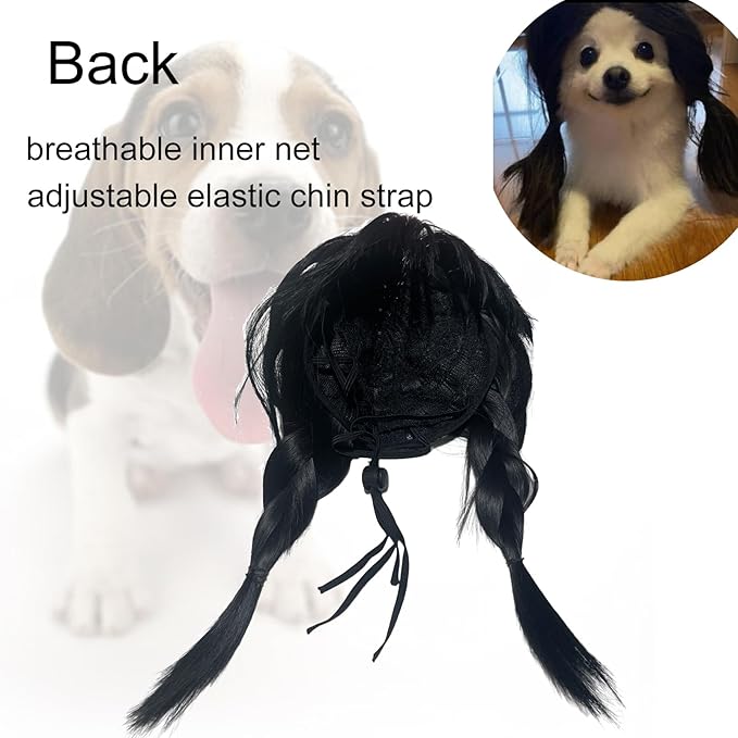Funny Dog Wig Pet Costumes,Kediciz Cat Costume Synthetic Hairpiece Cosplay Wigs, Headwear for Halloween Christmas Festivals Party Decor, Fancy Dress,Adjustbale Size,28CM Black Braide