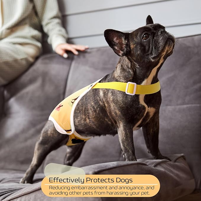 QBLEEV Dog Diapers Female Washable Sanitary Pantie with Adjustable Suspender, Reusable Doggie Diapers for Male Dogs in Heat, Cute Puppy Pet Period Panties Dog Underwear for Corgi French Bulldog S