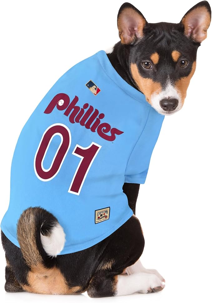 MLB Philadelphia Phillies Vintage Throwback Jersey for Dogs & Cats in Team Color. Comfortable Polycotton Material, Medium