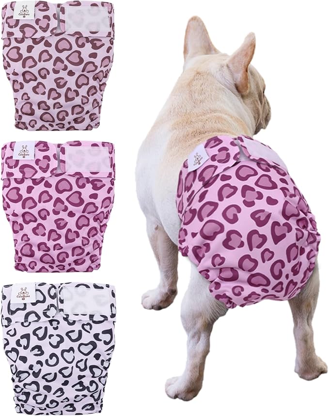 CuteBone Washable Dog Diapers Female No Tail Hole 3 Pack Reusable Doggie Period Training Pants for Docked-Tail Frenchie French Bulldog Boston Terrier Without Tail WWD18S