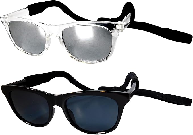 G006 Dog Pet 80s Costume Sunglasses Prop Photoshoot Medium Breeds 20-40 lbs (2-Pack Black+ Clear-Mirror)