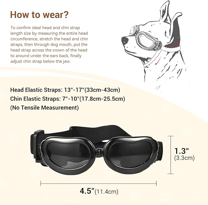 Enjoying Dog Goggles Small Breed, Dog Sunglasses UV Protection, Cycling Eye Protection for Small Dogs, Breathable Windproof Dustproof Anti-Fog, Adjustable Straps, Classic Black