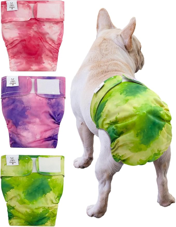 CuteBone Washable Dog Diapers Female No Tail Hole 3 Pack Reusable Doggie Period Training Pants for Docked-Tail Frenchie French Bulldog Boston Terrier Without Tail WWD32L