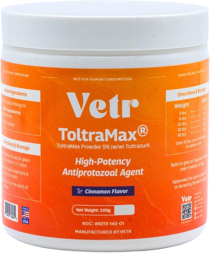 Vetr's Toltramax Toltrazuril Powder for Horses, Dogs, Cats, 100g (5.0%, Cinnamon)