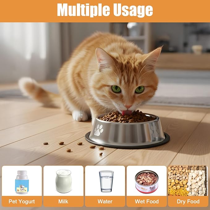 12PCS Stainless Steel Dog Bowls, 7OZ Metal Feeding Bowl with Non-Slip Rubber Base, Pet Food and Water Dishes for Small Medium Animals Kitten Puppy Rabbit Cats