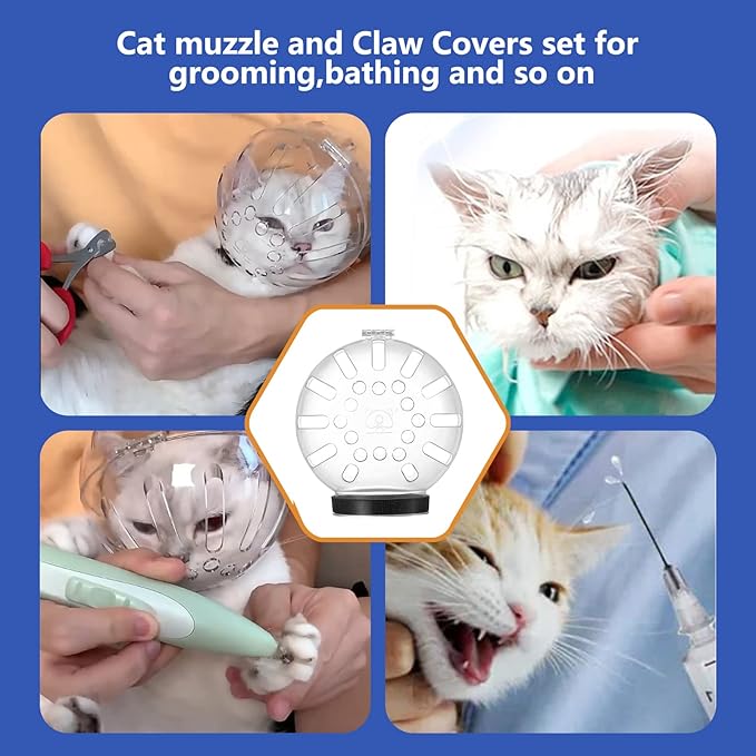 Cat Muzzle and Boots, Adjustable Helmet for Grooming, Breathable Hood Face Mask for Shaving Head Bubble Cover, Anti Bite Headgear Cat Holder for Bathing