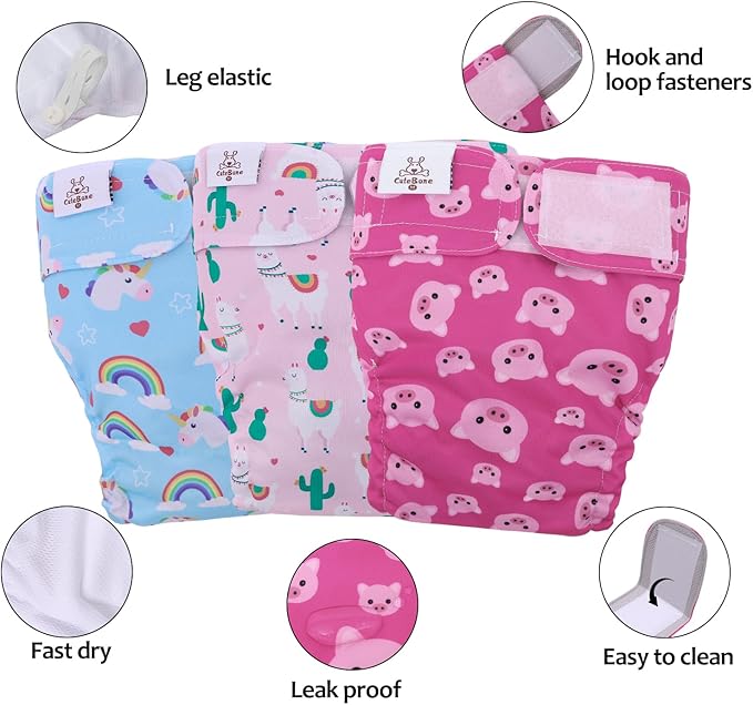 CuteBone Washable Dog Diapers Female No Tail Hole 3 Pack Reusable Doggie Period Training Pants for Docked-Tail Frenchie French Bulldog Boston Terrier Without Tail WWD15L