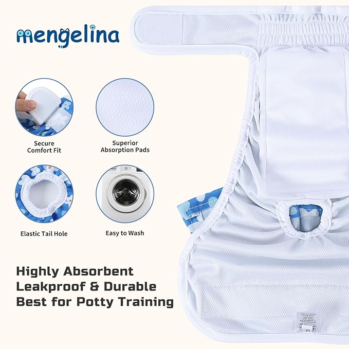 Washable Dog Diapers Female 3 Pack Reusable Highly Absorbent Puppy Diapers, Premium Doggie Diapers, Durable Leak-Proof Dot Doggy Diapers for Period Heat Incontinence Potty Training,M