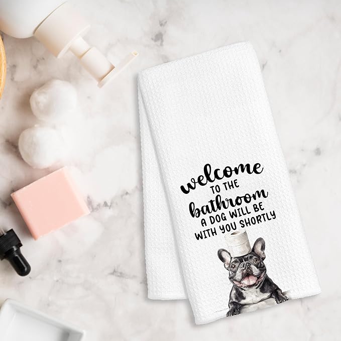 Funny French Bulldog Hand Towels for Bathroom Decor, Frenchie Gifts for Women Men, Dog Lover Gifts Decorative Hand Towels for Bathroom Restroom Room, 16x24 Inch