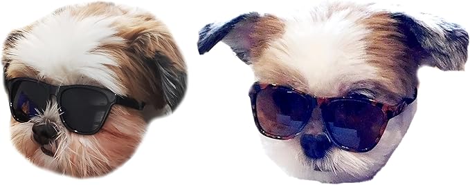 G014 Dog Cat Pet 80s Sunglasses Goggles for Small Breeds up to 15lbs (2-Pack Black+Tortosie Brown)