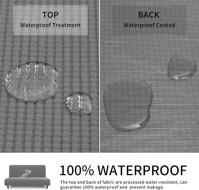 Easy-Going 100% Waterproof Futon Cover, Dual Waterproof Couch Cover for Futon, Stretch Jacquard Sofa Cover, Leakproof Furniture Protector for Kids, Pets, Dog and Cat (Medium, Grey)