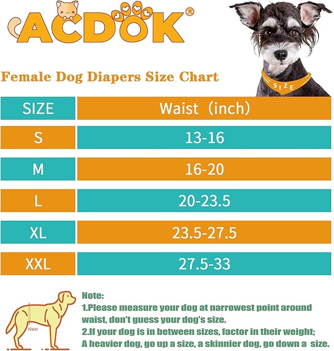 Washable Female Dog Diapers, Puppy Diapers for Dog Period Reusable Doggie Diapers, Highly Absorbent Dog Heat Panties