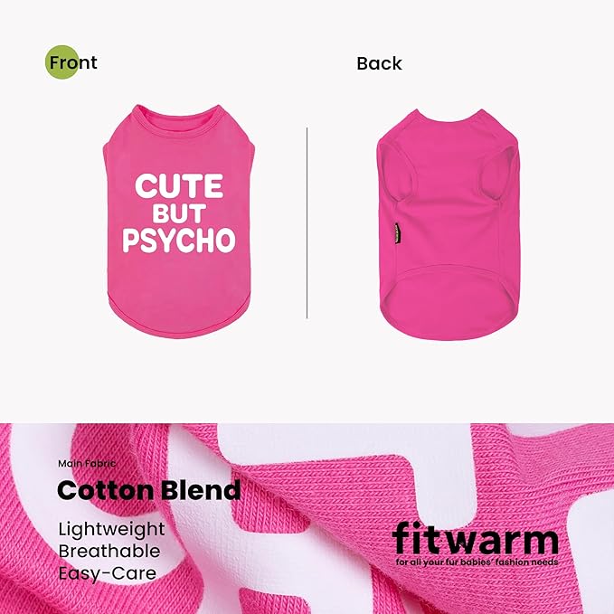 Fitwarm Cute But Psycho Dog Shirt, Summer Clothes for Small Dogs Girl, Funny Pet Outfit, Pink, White, Medium