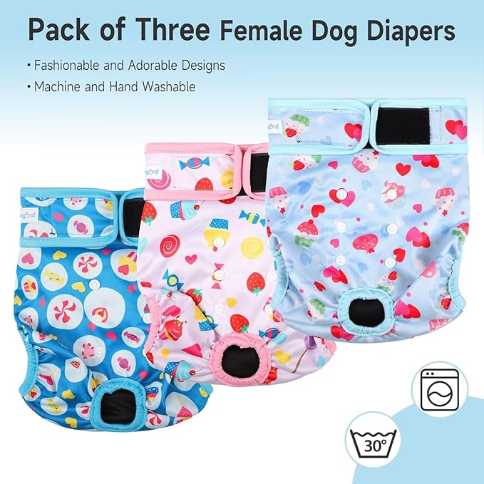 Paw Legend Washable Reusable Female Dog Period Diapers for Heat Doggie Puppy Diapers for Female Dogs (3 Pack, Small)