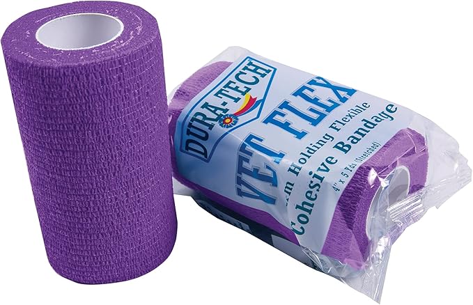 Dura-Tech Vet Flex Purple Bandage First Aid Wrap | for Horses, Dogs and Others | Self-Adhesive Cohesive Tape | 4” Wide and 5 Yards of Length | Package of 18 Rolls