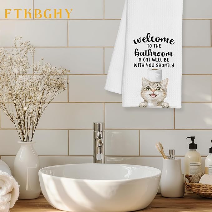 Funny Tabby Cat Hand Towels for Bathroom Decor, Tabby Cat Gifts, Cats Lover Gifts for Women Men Decorative Hand Towels for Bathroom Restroom Room, 16x24 Inch