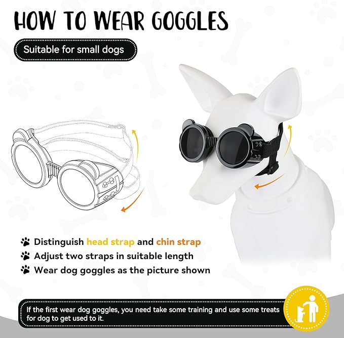 Enjoying Dog Goggles Extra-Small to Small Breeds, Dog Sunglasses UV Protection, Driving Eye Protection for Little Dogs, Breathable Windproof Dustproof Anti-Fog, Adjustable Straps, Panda Black