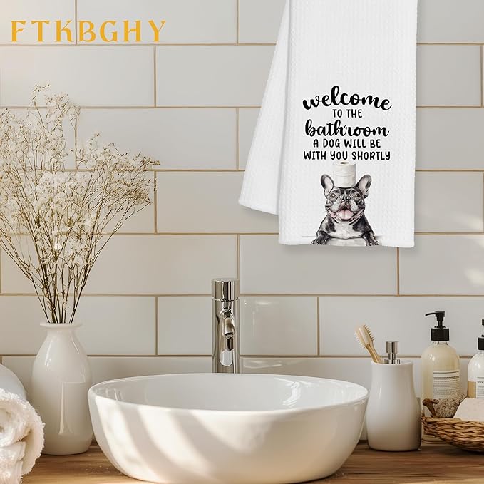 Funny French Bulldog Hand Towels for Bathroom Decor, Frenchie Gifts for Women Men, Dog Lover Gifts Decorative Hand Towels for Bathroom Restroom Room, 16x24 Inch