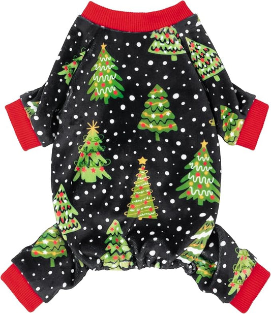 Fitwarm Christmas Tree Dog Pajamas, Christmas Clothes for Small Dogs Boy Girl, Holiday Pet Outfit, Black, Red, Green, Yellow, XXL