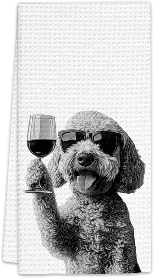 Goldendoodle Gifts Wine Kitchen Towels, Gifts for Golden Doodle Dog Wine Lovers Decorative Hand Dish Towel for Kitchen Home Bar, Funny Golden Doodle WineLover Home Bars Kitchen Decor(16x24inch)