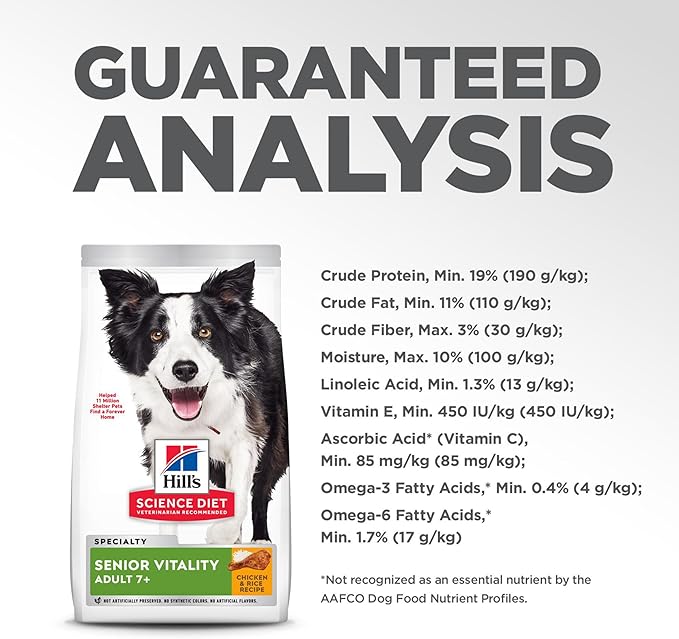 Hill's Science Diet Adult 7+ Senior Vitality Dry Dog Food, Chicken & Rice, 21.5 lb. Bag