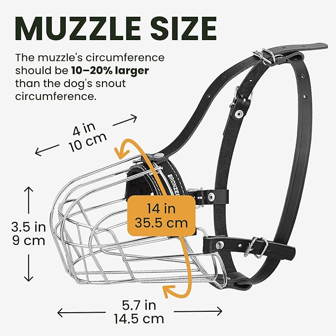 BRONZEDOG Pitbull Dog Muzzle Metal Mask Amstaff Wire Basket Pit Bull Adjustable Leather Straps for Large Dogs (Black)