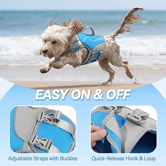 VIVAGLORY Neoprene Dog Life Vest, Dog Life Jacket for Swimming & Boating, Lightweight & Buoyancy for Puppy Doggy, Swimming Vest with Handle, S, Blue