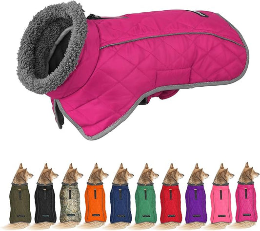 Fragralley Dog Coat Large, Waterproof Dog Jacket with Warm Fleece Lining, Adjustable Reflective Dogs Winter Coat, Turtleneck Pet Coats for Cold Weather (Rose Pink XXXL)