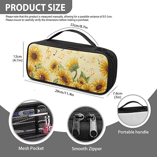 Gomyblomy Sunflower Music Note Stethoscope Bag Large Stethoscope Case with Extra Mesh Pocket for Nurse Accessories Portable Stethoscope Holder Storage for Most Stethoscopes