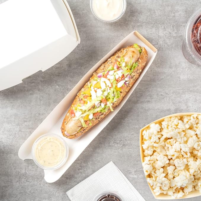 Restaurantware-Bio Tek 11.8 x 2 x 1.3 Inch Hot Dog Trays Pak of 200 Open-Design Hot Dog Containers - 3-Walled, Greaseproof, Recyclable, Disposable, Kraft Paper Serving Trays For Food Trucks