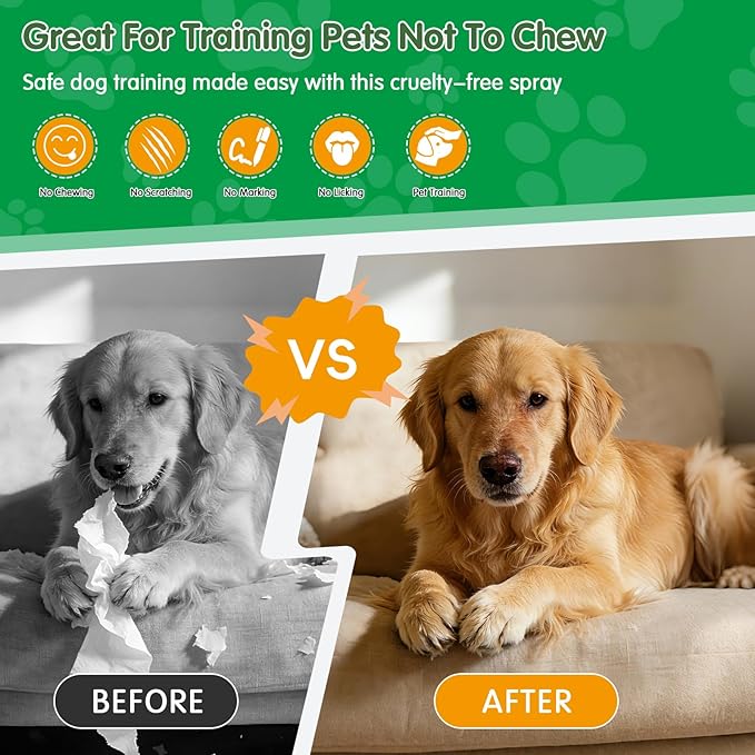 2 Bottles Bitter Apple Spray for Dogs - No Chew Spray for Dogs to Stop Barking Marking and Nibbling - Natural Ingredients Dog Repellent Spray for Furniture and Your Belongings