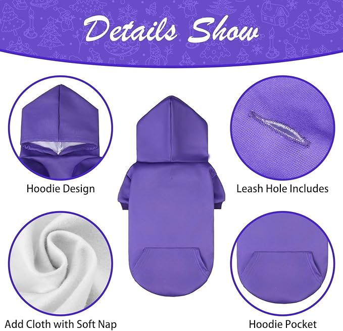 KOOLTAIL Dog Hoodie for Large Medium Small Dogs,Soft and Warm Pet Sweater with Leash Hole and Pocket Boy Girl,Puppy Fall Winter Jacket Clothes,French Pitbull Cold Weather Coat Sweatshirt,Purple S