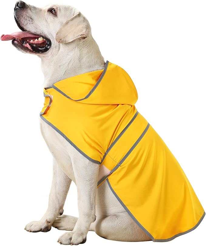 Dog Raincoat for Large Dogs Waterproof Jacket Hooded Rain Coats with Reflective Strips Leash Hole & Poncho Adjustable Fit (Yellow,XXL)