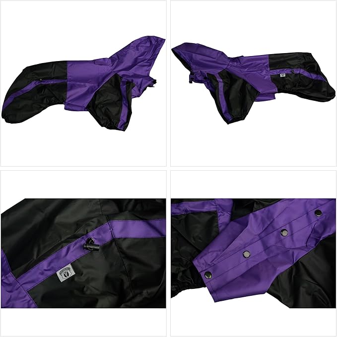 Lovelonglong Alaska Dog Hooded Raincoat, Golden Retriever Rain Jacket Poncho Waterproof Clothes with Hood Breathable 4 Feet Four Legs Rain Coats for Large Huge Dogs Purple L-XL+