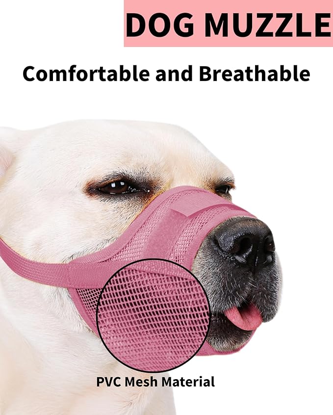 2-Pack Soft Mesh Dog Muzzle – Breathable & Adjustable, No-Bite and Escape-Proof Design for Grooming, Training, Walking – Fits Small, Medium & Large Dogs (Pink, M)