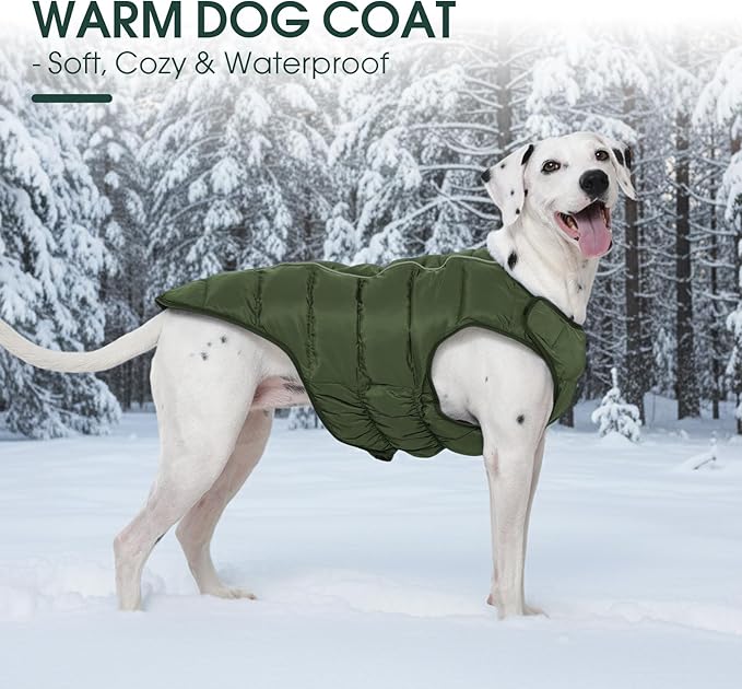 Kuoser Dog Puffer Jacket Warm Dog Coat for Extra Small Dogs, Windproof Reflective Pet Padded Vest Cold Weather Clothes Puppy Snowsuit with Hook & Loop Coats, Easy On/Off, Green XS