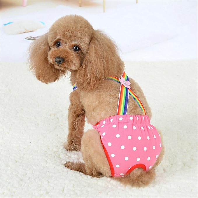 Dog Diaper Shorts Sanitary Pantie Female Dogs Adjust Suspender Diaper Panties Period Briefs Dog Physiological Shorts, M Polka Dot Light Pink